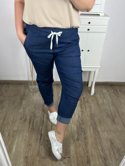 Kalhoty  s páskem dámské nadrozměr (XL/2XL/3XL ONE SIZE) ITALSKá MóDA IM424211/DR (Velikost 2XL/3XL, Barva světle modrá)