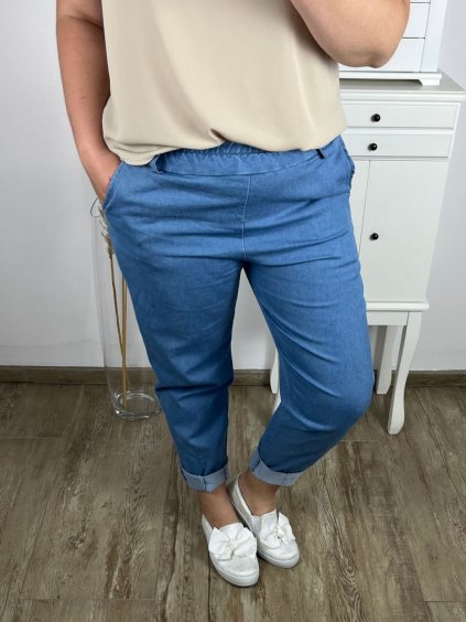 Kalhoty riflové s páskem dámské nadrozměr (XL/2XL/3XL ONE SIZE) ITALSKá MóDA IM424210/DR