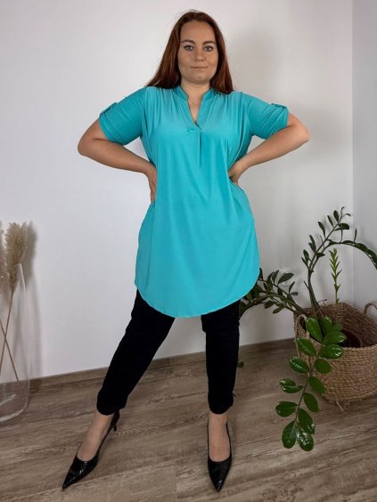 Tunika prodloužená 3/4 rukáv dámská nadrozměr (2XL/3XL/4XL ONE SIZE) ITALSKá MóDA IM324SUMER/DR (Velikost 2XL/3XL, Barva zelená mintova)