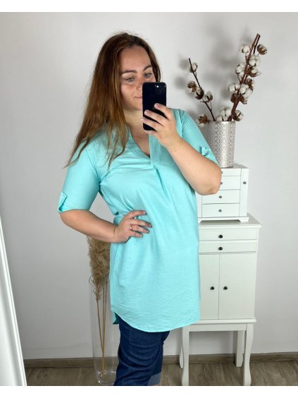 Tunika prodloužená 3/4 rukáv dámská nadrozměr (2XL/3XL/4XL ONE SIZE) ITALSKá MóDA IM324SUMER/DUR (Velikost 2XL/3XL, Barva zelená mintova)