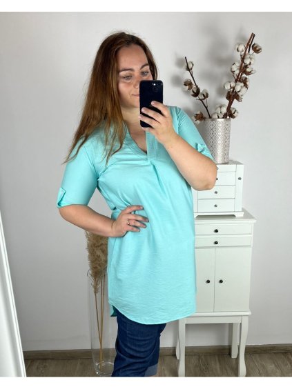 Tunika prodloužená 3/4 rukáv dámská nadrozměr (2XL/3XL/4XL ONE SIZE) ITALSKá MóDA IM324SUMER/DR (Velikost 2XL/3XL, Barva zelená mintova)