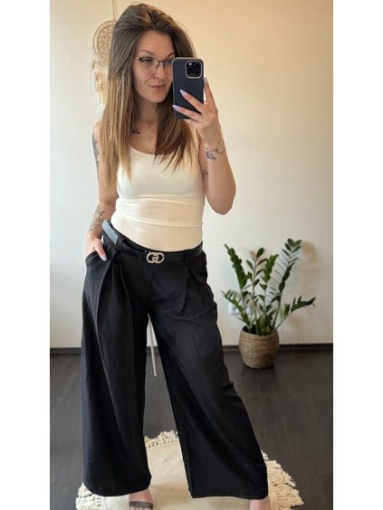 Kalhoty dlouhé elegantní oversize s páskem dámské (S/M/L ONE SIZE) ITALSKÁ MÓDA IMC24194