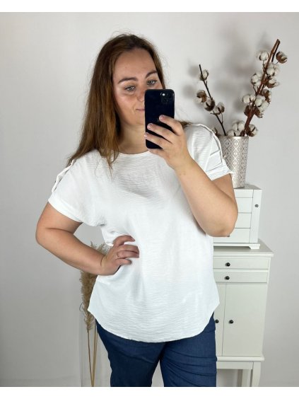 Tunika elegantní krátký rukáv dámská nadrozměr (2XL/3XL ONE SIZE) ITALSKÁ MODA IM424116/DUR (Velikost 2XL/3XL, Barva bílá)