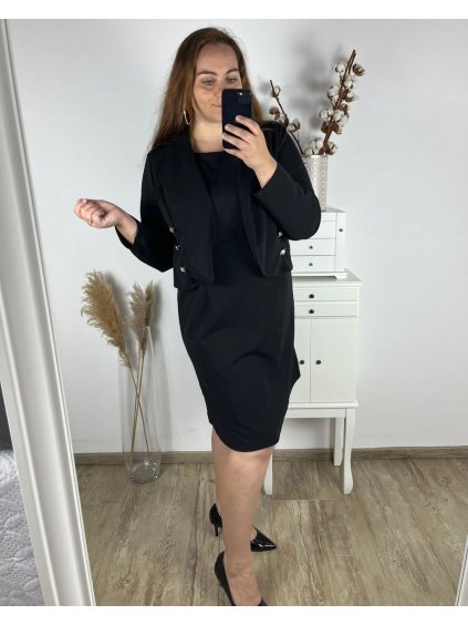 Komplet šaty a sako s dlouhým rukávem dámská (XL/2XL ONE SIZE) ITALSKÁ MÓDA IM424DIANA/DR (Velikost XL/2XL, Barva Černá)