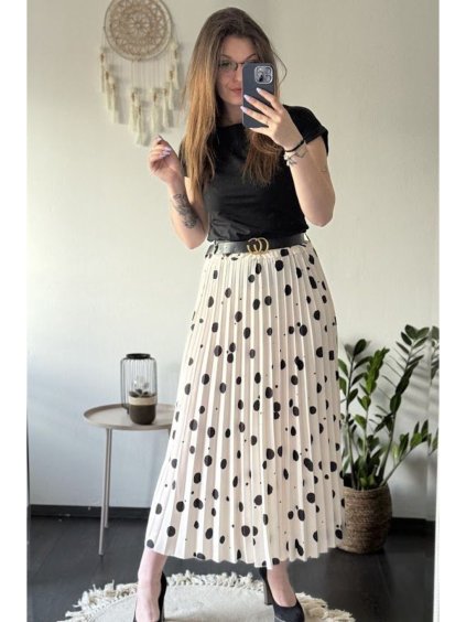 Sukně dlouhá s páskem dámská nadrozměr (S/M/L onesize) ITALSKÁ MÓDA IMWEC24011/DUR (Velikost M/L, Barva Černá)