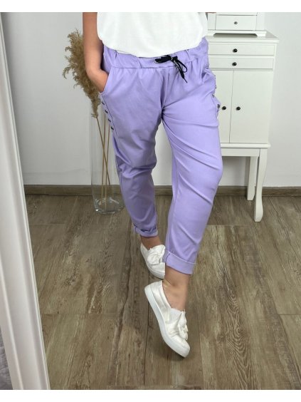 Kalhoty strečové dámské nadrozměr (44/46/48 ONE SIZE) ITALSKá MóDA IM424101/DR (Velikost 46/48, Barva fialová)