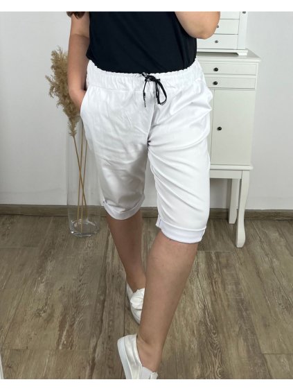 Kraťasy šortky strečové dámské nadrozměr (2XL/3XL/4XL ONE SIZE) ITALSKÁ MÓDA IM424KEJSY/DR (Velikost 2XL/3XL, Barva bílá)