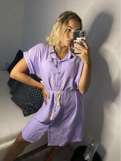 Šaty košilové krátký rukáv dámské (S/M/L ONE SIZE) ITALSKá MóDA IM321258/DR