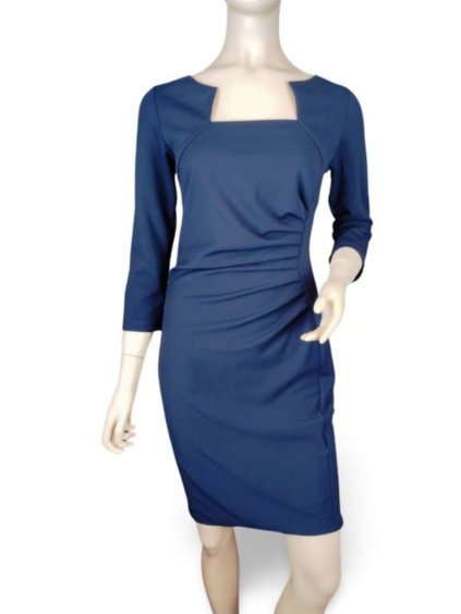 Šaty elegantní pouzdrové 3/4 rukáv dámské (S-XL) ITALSKÁ MÓDA IMM23M23121-2/DUR (Velikost S, Barva tmavě modrá)