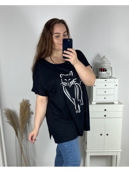 Tunika tričko krátký rukáv dámská (4XL/5XL/6XL ONE SIZE) MODA ITALY TML24NOVA-3/DR (Velikost 4XL/5XL, Barva Černá)