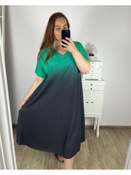 Šaty letní krátký rukáv dámské nadrozměr (3XL/4XL ONE SIZE) ITALSKÁ MÓDA IMWQ24076-6/DUR (Velikost 3XL/4XL, Barva zelená)