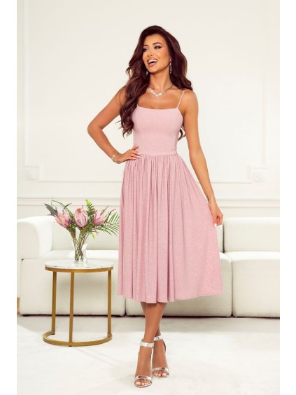 Šaty elegantní na ramínka dámské (34-40) POLSKÁ MÓDA PMLWD24ARIANA-1 (Velikost 34, Barva růžová)