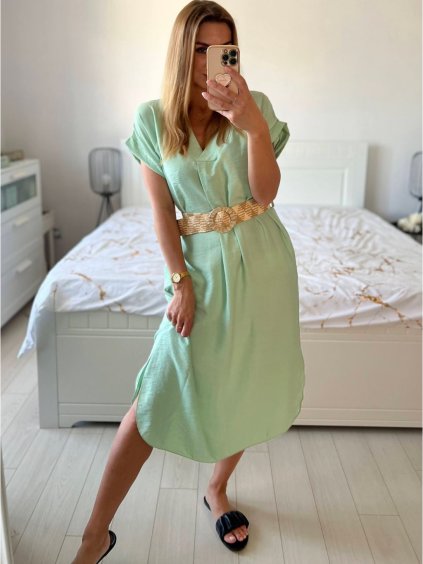 Šaty dlouhé letní s páskem krátký rukáv dámské (S/M ONE SIZE) ITALSKá MóDA IM324200/DU (Velikost S/M/L, Barva Černá)
