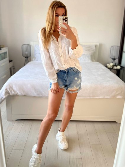 Košile bavlněná dlouhý rukáv dámská (S/M/L ONE SIZE) ITALSKá MóDA IM724012/DU (Velikost M/L, Barva bílá)