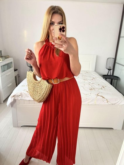 Overal dlouhý elegantní skládaný bez rukávu dámské (S/M ONE SIZE) ITALSKÁ MÓDA IMPGM2323232/DU (Velikost S/M/L, Barva červená)