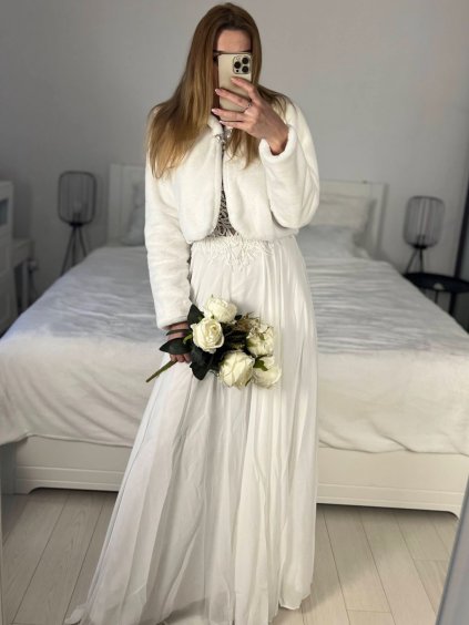 Bolérko kožíškové dlouhý rukáv dámské (S/M ONE SIZE) ITALSKÁ MÓDA IMHMS23083/DUR (Velikost S/M/L, Barva bílá)