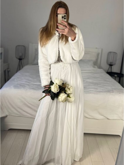Bolérko kožíškové dlouhý rukáv dámské (S/M ONE SIZE) ITALSKÁ MÓDA IMHMS23083/DUR (Velikost S/M/L, Barva bílá)