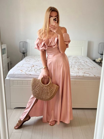 Souprava letní saténová top a sukně  dámská (S/M/L ONE SIZE) ITALSKÁ MÓDA IMWAS24002/DU (Velikost M/L, Barva béžová)