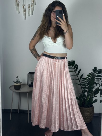 Sukně dlouhá skládaná dámská (S/M ONE SIZE) ITALSKÁ MÓDA IMWMY24099/DU (Velikost S/M/L, Barva růžová světlá)