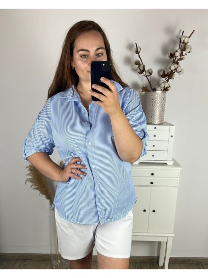 Košile prodloužená dlouhý rukáv dámské nadrozměr (50/52 ONE SIZE) ITALSKá MóDA IM324STRIPE/DU (Velikost 50/52, Barva modrá)