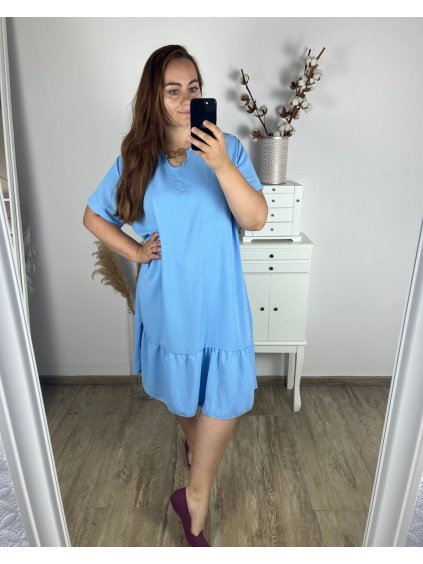 Šaty elegantní krátký rukáv dámské nadrozměr (58/60 ONE SIZE) ITALSKÁ MÓDA IMWQ24065/DR (Velikost 58/60, Barva světle modrá)