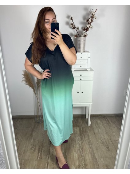 Šaty ombré dlouhé krátký rukáv dámské nadrozměr (58/60/62 ONE SIZE) ITALSKá MóDA IM424279/DR (Velikost 58/60, Barva růžová světlá)