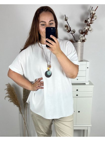 Tunika s přívěskem krátký rukáv dámská nadrozměr (56/58 ONE SIZE) ITALSKá MODA IM324NEKLES/DR (Velikost 56/58, Barva bílá)
