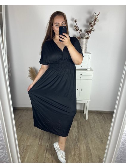 Šaty dlouhé elegantní icecool krátký rukáv dámské (M/L, XL/XXL) AINUOSI  ITALSKÁ MODA IMB249027/DU (Velikost M/L, Barva Černá)