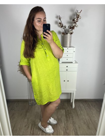 Šaty  letí krátký rukáv dámské nadrozměr (52/54 ONE SIZE) ITALSKÁ MÓDA IME24SIDE/DU (Velikost 52/54, Barva zelená)
