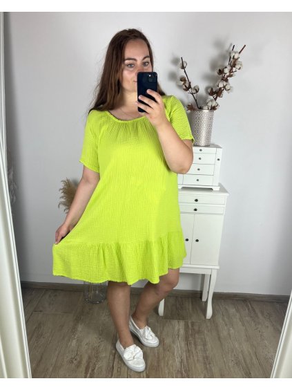 Šaty letní mušelínové carmen dámské (52/54 ONE SIZE) ITALSKÁ MÓDA IM424294/DU (Velikost 52/54, Barva zelená)