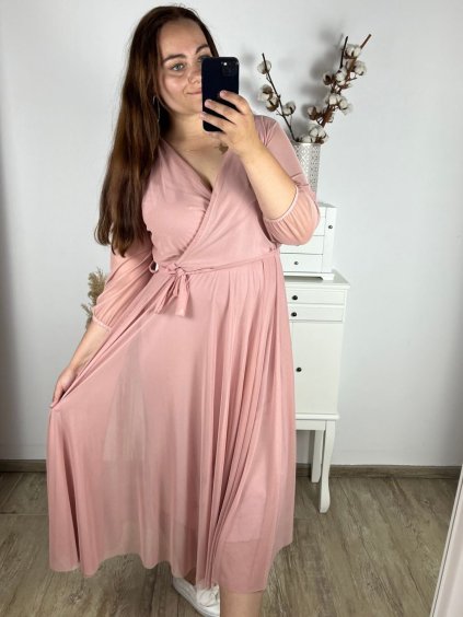 Šaty dlouhé letní šifonové dlouhý rukáv dámské nadrozměr (50/52) ITALSKÁ MÓDA IMWEC24002/DUR (Velikost 50/52, Barva fialová)
