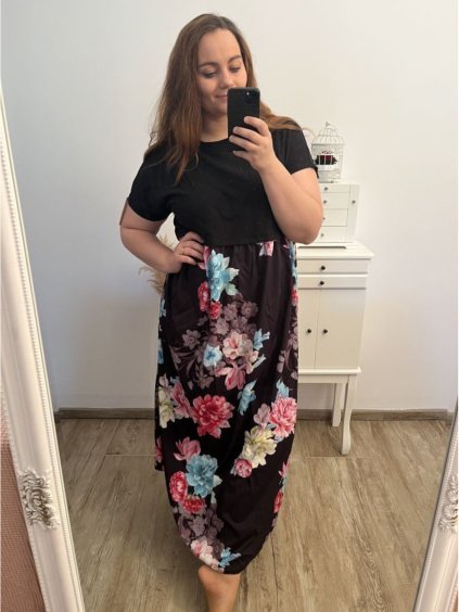 Šaty dlouhé maxi dlouhé krátký rukáv dámské nadrozměr (2XL/3XL/4XL ONE SIZE) ITALSKÁ MÓDA IMD23020A/DU
