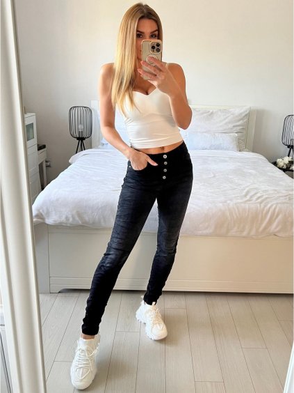 Rifle jeans baggy dlouhé dámské (34-42) NEWPLAY MA233190/DU (Velikost 34, Barva Černá)