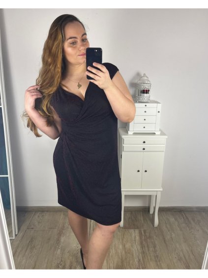 Šaty elegantní krátký rukáv extra pružné dámské nadrozměr (40-42-44-46-48-50) ITALSKÁ MÓDA IMFF24JUDITA/DU (Velikost 40, Barva vínová)