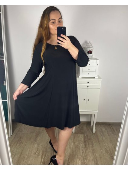 Šaty elegantní dlouhý rukáv dámské nadrozměr (XL-2XL-3XL-4XL-5XL) ITALSKÁ MÓDA IMFF242662/DU (Velikost 3XL, Barva Černá)