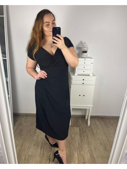 Šaty elegantní krátký rukáv dámské nadrozměr (40-42-44-46-48-50) ITALSKÁ MÓDA IMFF241203/DUR (Velikost 40, Barva Černá)