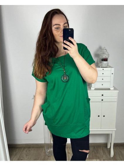 Tunika oversize krátký rukáv s přívěskem nadrozměr (3XL/4XL ONE SIZE) ITALSKÁ MÓDA IMC23146/DU