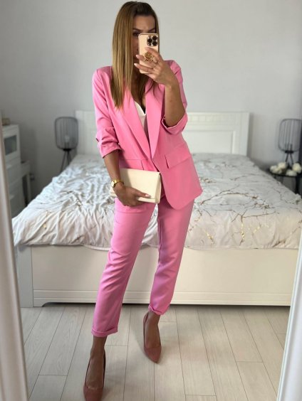 Souprava elegantní sako a kalhoty dámské (S/M/L ONE SIZE) ITALSKÁ MÓDA IMWCP24142/DUR (Velikost M/L, Barva růžová světlá)