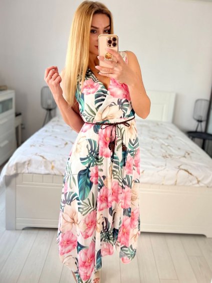 Šaty dlouhé elegantní šifonové bez rukávu dámské (S/M ONE SIZE) ITALSKÁ MÓDA IM424JULIE-3/DU (Velikost S/M/L, Barva bílá)