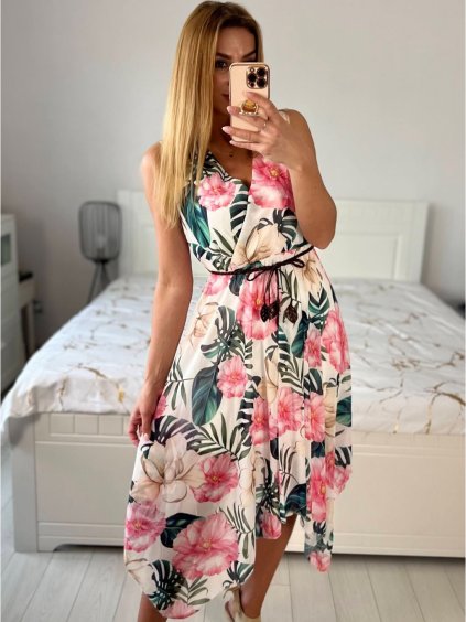 Šaty dlouhé elegantní šifonové bez rukávu dámské (S/M ONE SIZE) ITALSKÁ MÓDA IM424JULIE-3/DU (Velikost S/M/L, Barva bílá)