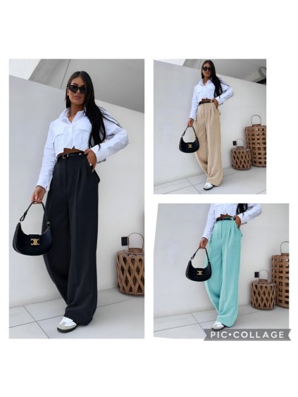 Kalhoty dlouhé letní s páskem dámské (S/M ONE SIZE) ITALSKÁ MÓDA IMD24080/DU (Velikost S/M/L, Barva béžová)