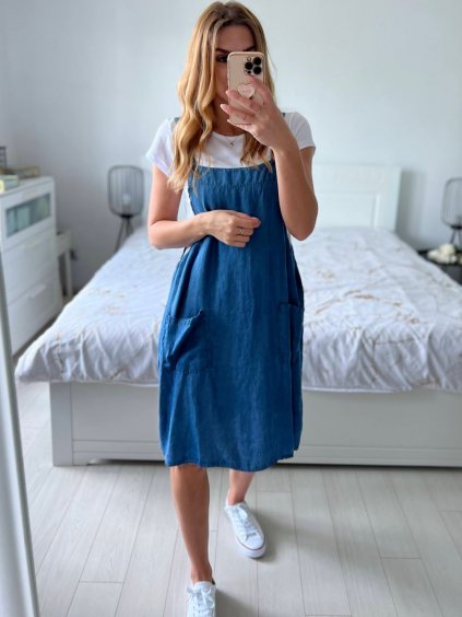 Šaty letní dlouhé na ramínka s tričkem dámské (S/M ONE SIZE) ITALSKÁ MÓDA IMSM24019/DU (Velikost S/M/L, Barva světle modrá)