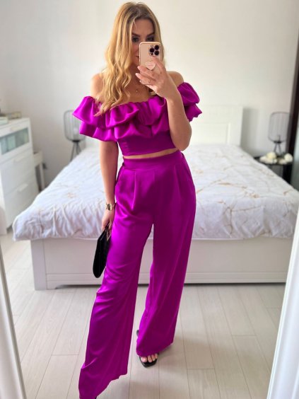 Souprava letní saténová top a kalhoty dámská (S/M/L ONE SIZE) ITALSKÁ MÓDA IMWAS24003/DU (Velikost S/M/L, Barva béžová)