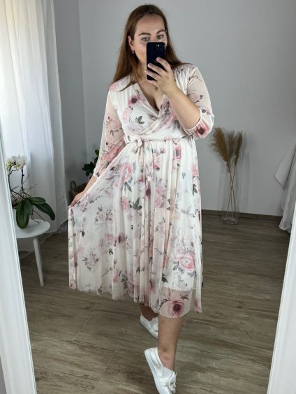 Šaty dlouhé šifonové dlouhý rukáv dámské nadrozměr (44/46 ONE SIZE) ITALSKÁ MÓDA IMWEC24092/DUR (Velikost 44/46, Barva bílá)