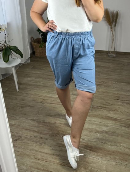 Kraťasy šortky riflové dámské nadrozměr (56/58 ONE SIZE) POLSKÁ MÓDA IMWT24024/DUR (Velikost 56/58, Barva světle modrá)