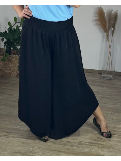 Kalhoty harémky letní dlouhé dámské Arioso (48/50 ONE SIZE) ITALSKÁ MÓDA IM424423/DUR (Velikost 48/50, Barva Černá)