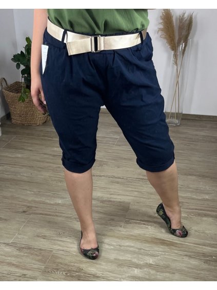 Kalhoty 3/4 letní strečové dámské nadrozměr  (50/52 ONE SIZE) ITALSKÁ MÓDA IM424SISIS/DR (Velikost 50/52, Barva béžová)