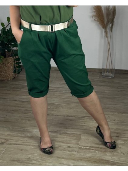 Kalhoty 3/4 letní strečové dámské nadrozměr  (50/52 ONE SIZE) ITALSKÁ MÓDA IM424SISIS/DR (Velikost 50/52, Barva béžová)