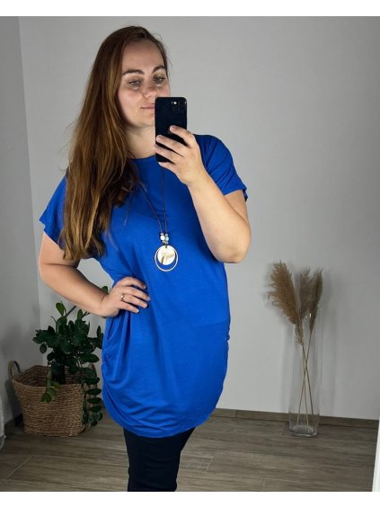 Tunika s přívěskem krátký rukáv dámská nadrozměr (56/58 ONE SIZE) ITALSKÁ MÓDA IM424BOLOGNA/DUR (Velikost 56/58, Barva Černá)