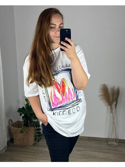 Tričko prodloužené krátký rukáv dámská nadrozměr (54/56 ONE SIZE) ITALSKá MóDA im424217/DR (Velikost 54/56, Barva bílá)
